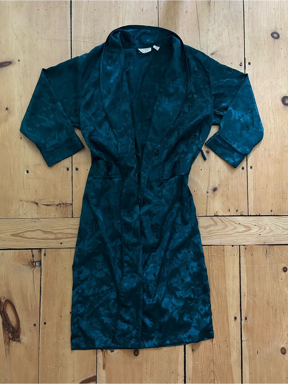 Vintage Victoria's Secret Dark Green Jacquard Satin Robe